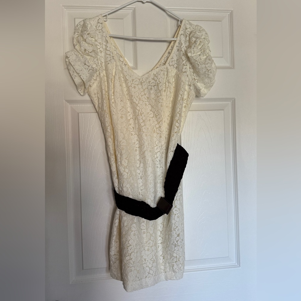 Guess Cream Lace Mini Dress with Brown belt